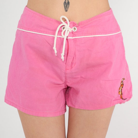 Tigger Shorts Y2k Pink Shorts Disney Winnie the Pooh Lace Up Board Shorts Retro Cotton High Waisted Walt Disneyland Vintage 00s Medium M 31