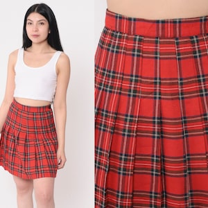 Plaid Mini Skirt 90s Red School Girl Skirt Pleated Tartan High Waisted Preppy Checkered Retro Vintage Lolita 1990s Extra Small xs 24