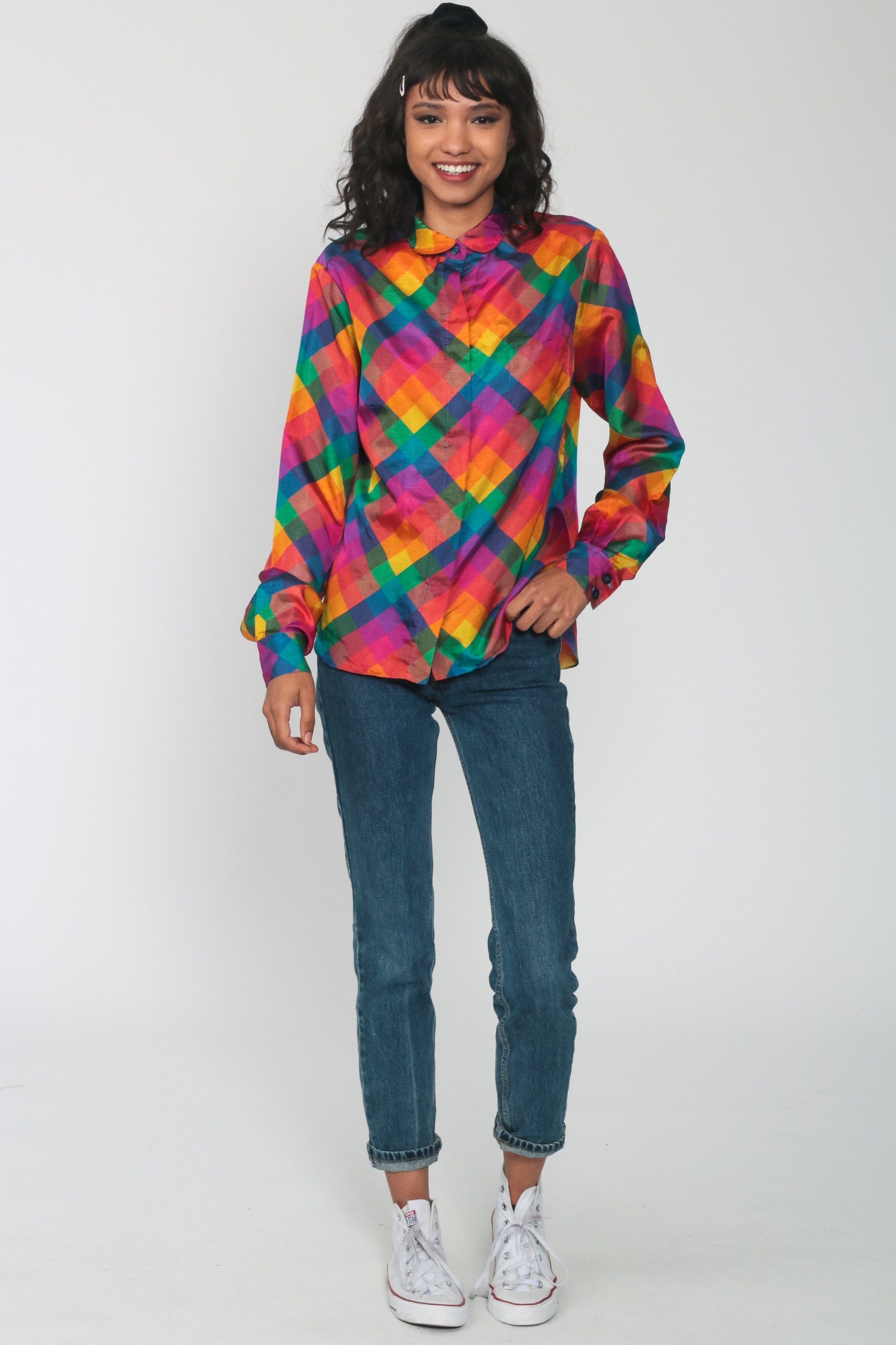 color block button down shirt