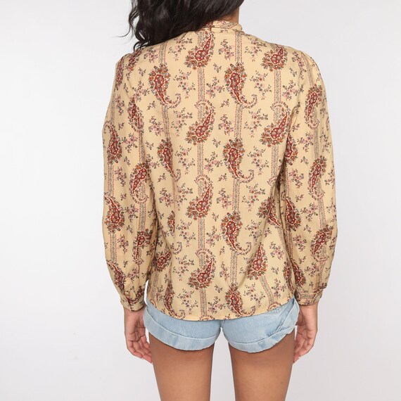 Paisley Ascot Blouse 70s Neck Tie Top Tan Psyched… - image 5