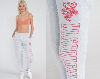 Wisconsin Badgers Sweatpants 90s University Joggers Madison NCAA Football Basketball Logo College Sports Jogging Grey Vintage 1990s Small S