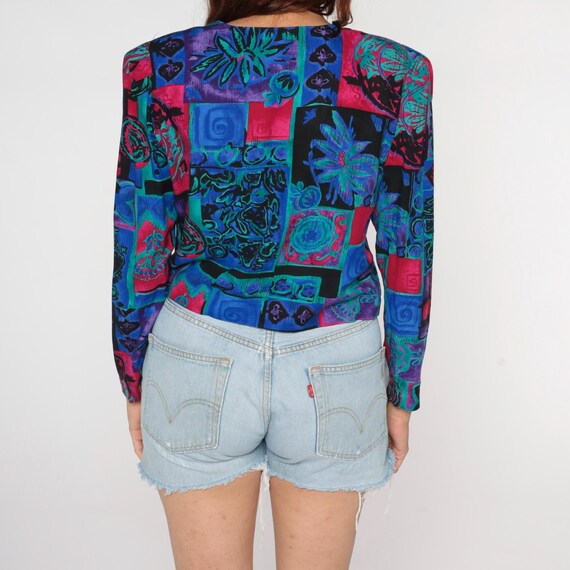 Patchwork Blouse 90s Abstract Print Button Front … - image 6