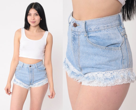 Lace Cut off Shorts 90s Denim Shorts Cutoff Jean Shorts Mid Rise 1990s Cutoffs Blue Daisy Dukes Hotpants Vintage Extra Small Xs 0 Etsy Canada