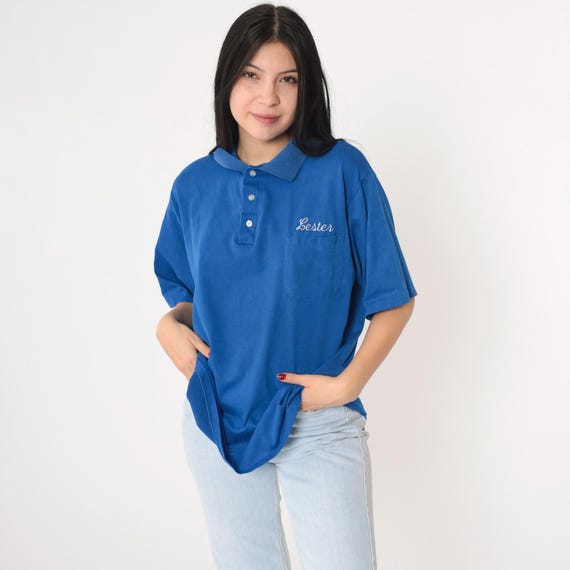 Vintage Uniform Polo Shirt 90s C&S Permit Service Inc Lester Collared Shirt Blue Graphic Tee Short Sleeve Single Stitch 1990s Extra Large xl