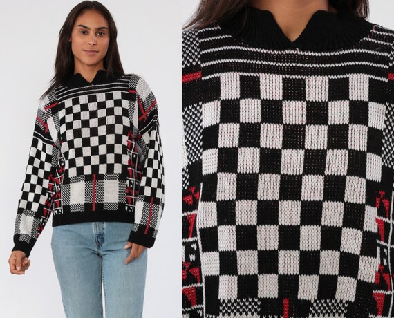 black and white checkered sweater