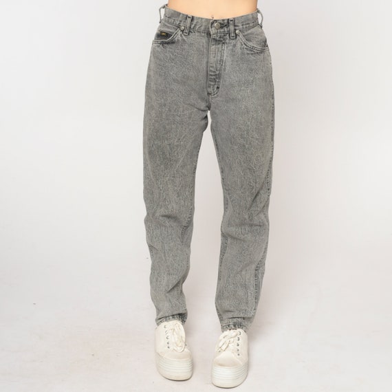 90s Lee Mom Jeans -- Grey Acid Wash Denim High Wa… - image 8