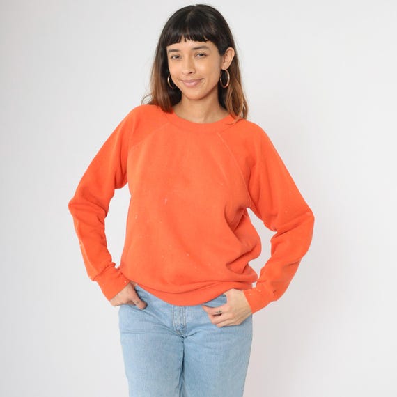 Vintage Orange Sweatshirt 90s Paint Splatter Distressed Raglan Sleeve Sweatshirt Plain Slouchy Crewneck Pullover Streetwear 1990s Medium M