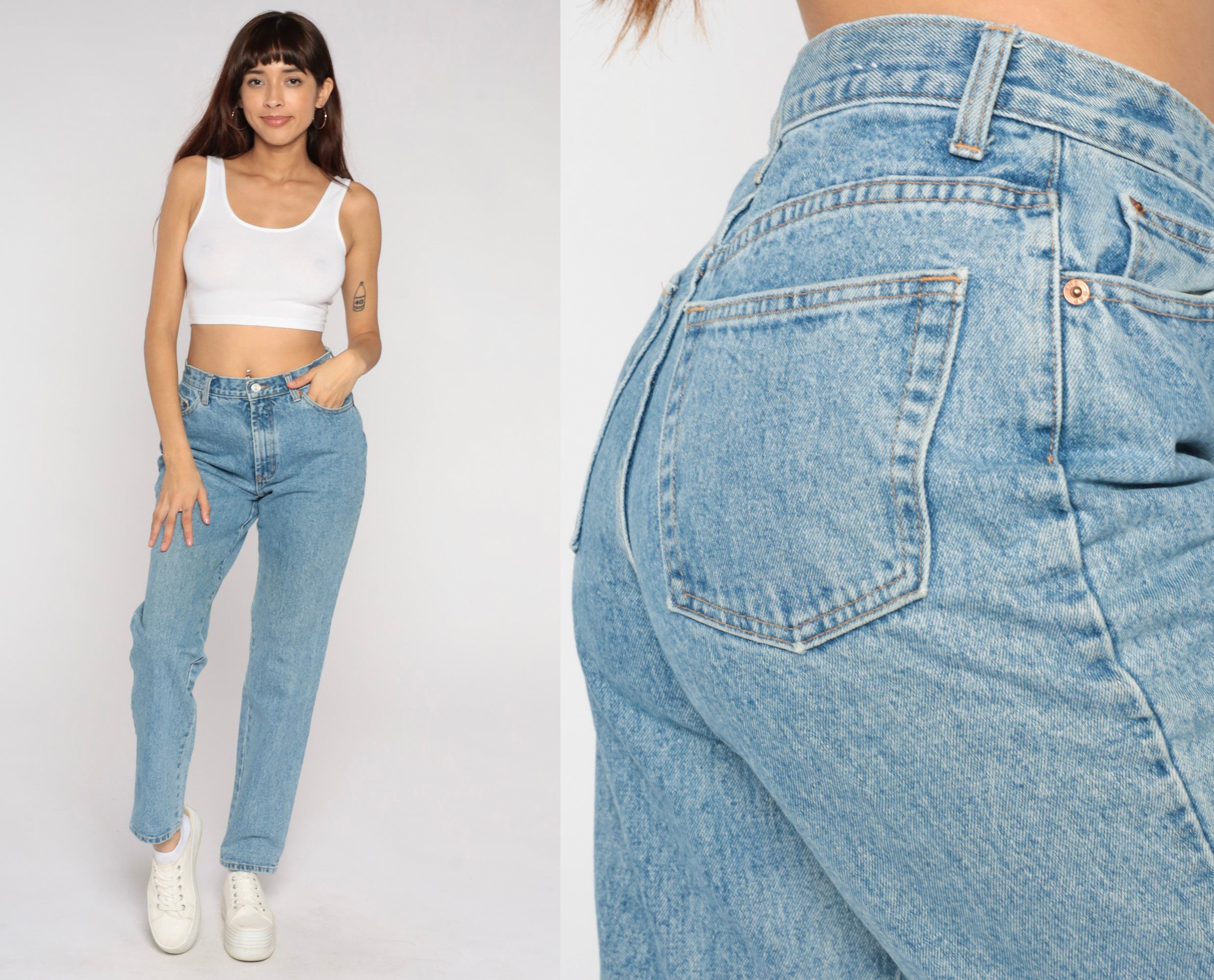 90s Mom Jeans Tapered Mid Rise Jeans Retro Stone Washed Hipster Basic ...