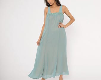 Vestido largo de gasa con cuentas, estilo años 80, azul hielo, sin mangas, cintura imperio, adornado, color azul cielo empolvado, hada, verano, primavera, princesa de hielo, vintage, talla S