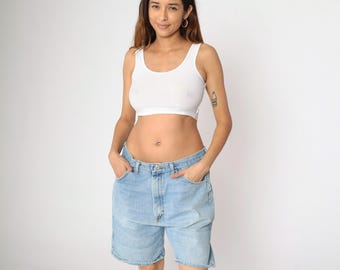 90s Wrangler Denim Shorts de cintura alta azul Jean Shorts Retro Relaxed Boyfriend Shorts High Rise Normcore Baggy Vintage 1990s Hombres 36