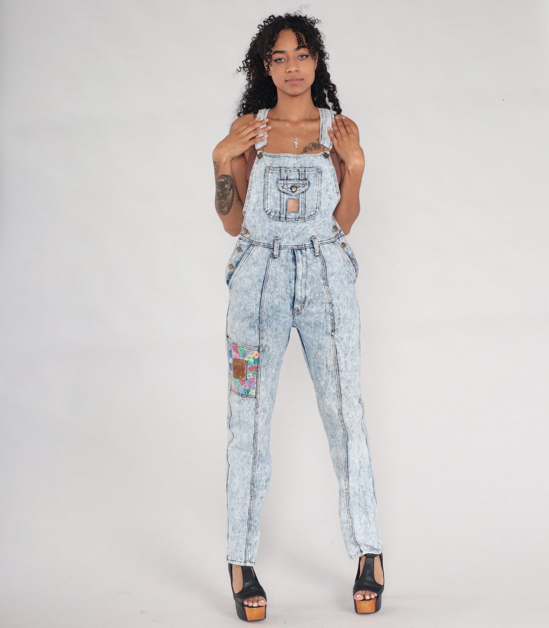   Jeans 90’s denim coverall VINTAGE 80s 90s DISTRESSED Denim Blue Faded Friends Farmer