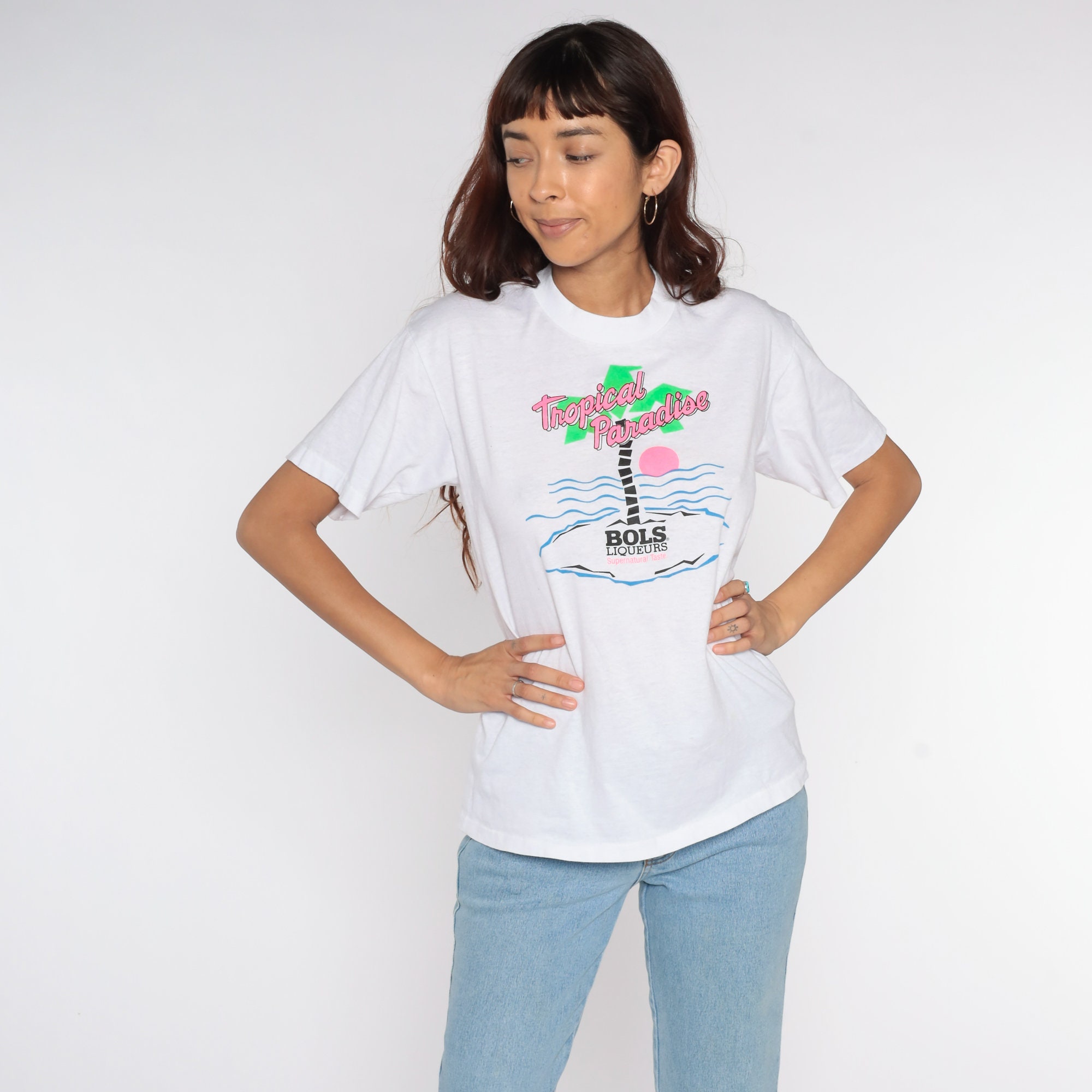 Bols Liqueur Shirt Tropical Paradise Liquor Tshirt 80s Neon Palm Tree ...