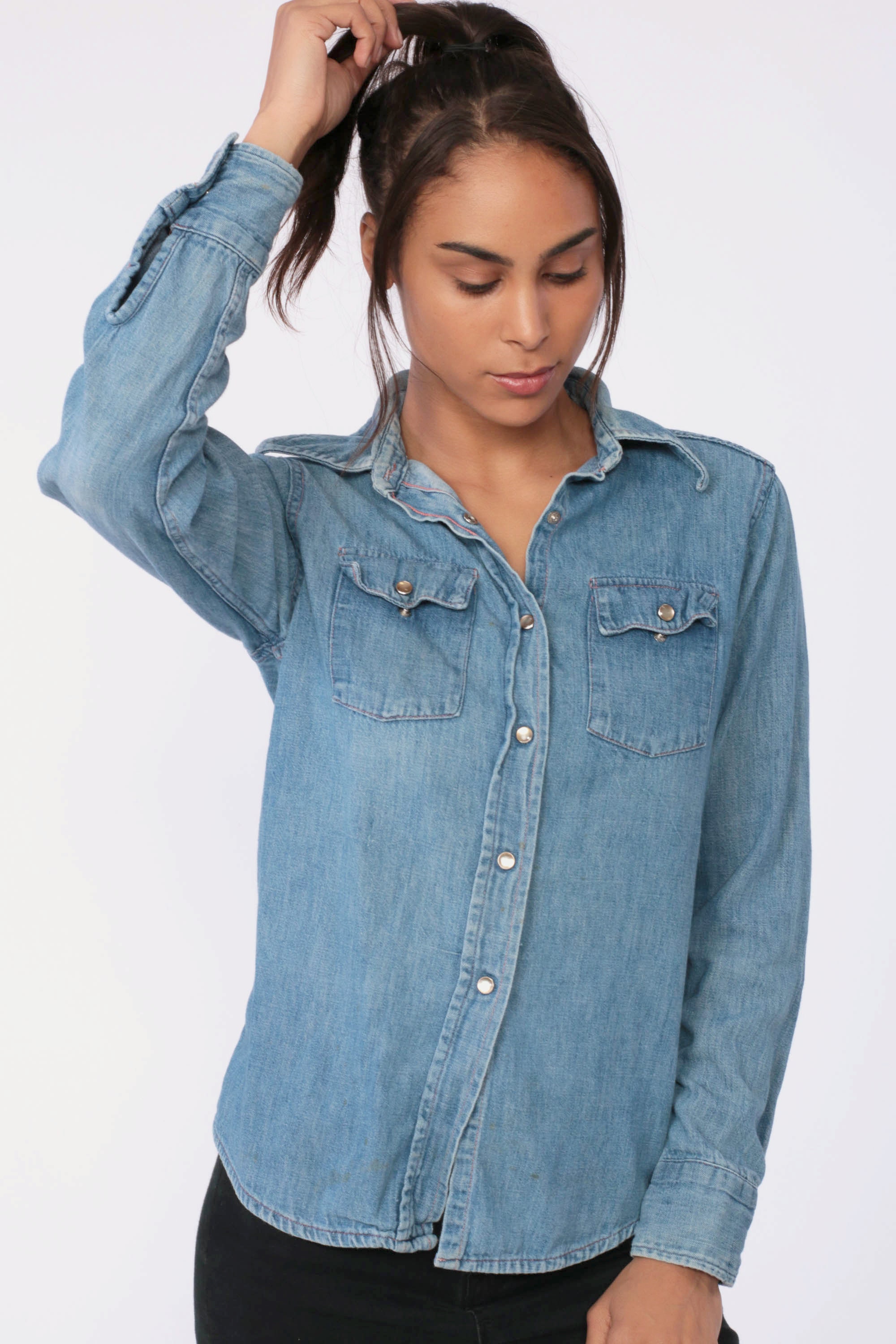 women's denim shirt with snaps