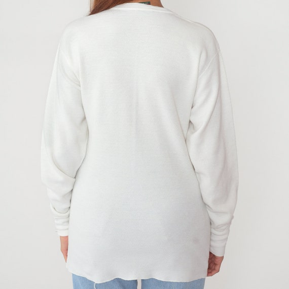White Thermal Shirt 90s Long Sleeve Waffle Knit T… - image 5