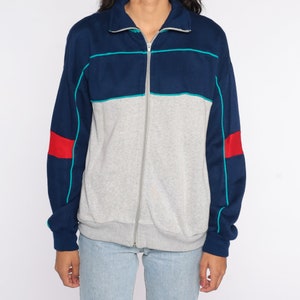 Zip Up Sweatshirt Track Jacket 80s Color Black Jacket Grey Blue Warmup 1980s Warm Up Athletic Sports Vintage Medium image 7