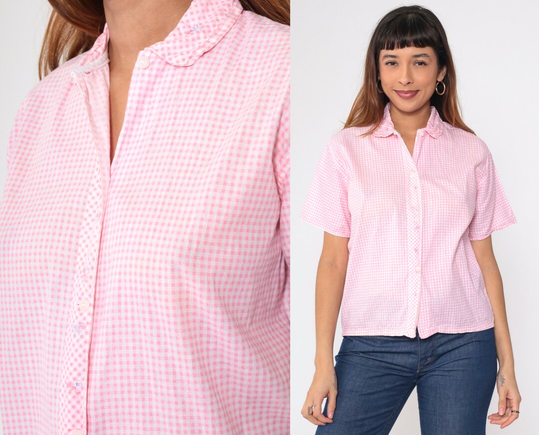 Pink Checkered Button Collared Sweater
