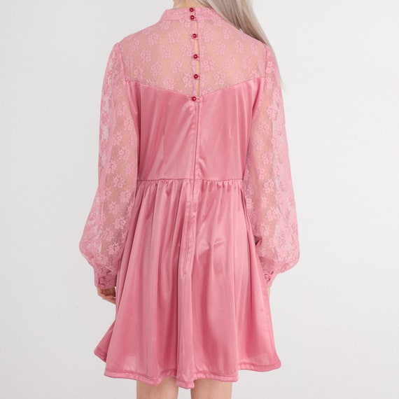 70s Victorian Dress Mini LACE Party Dress Grecian… - image 7