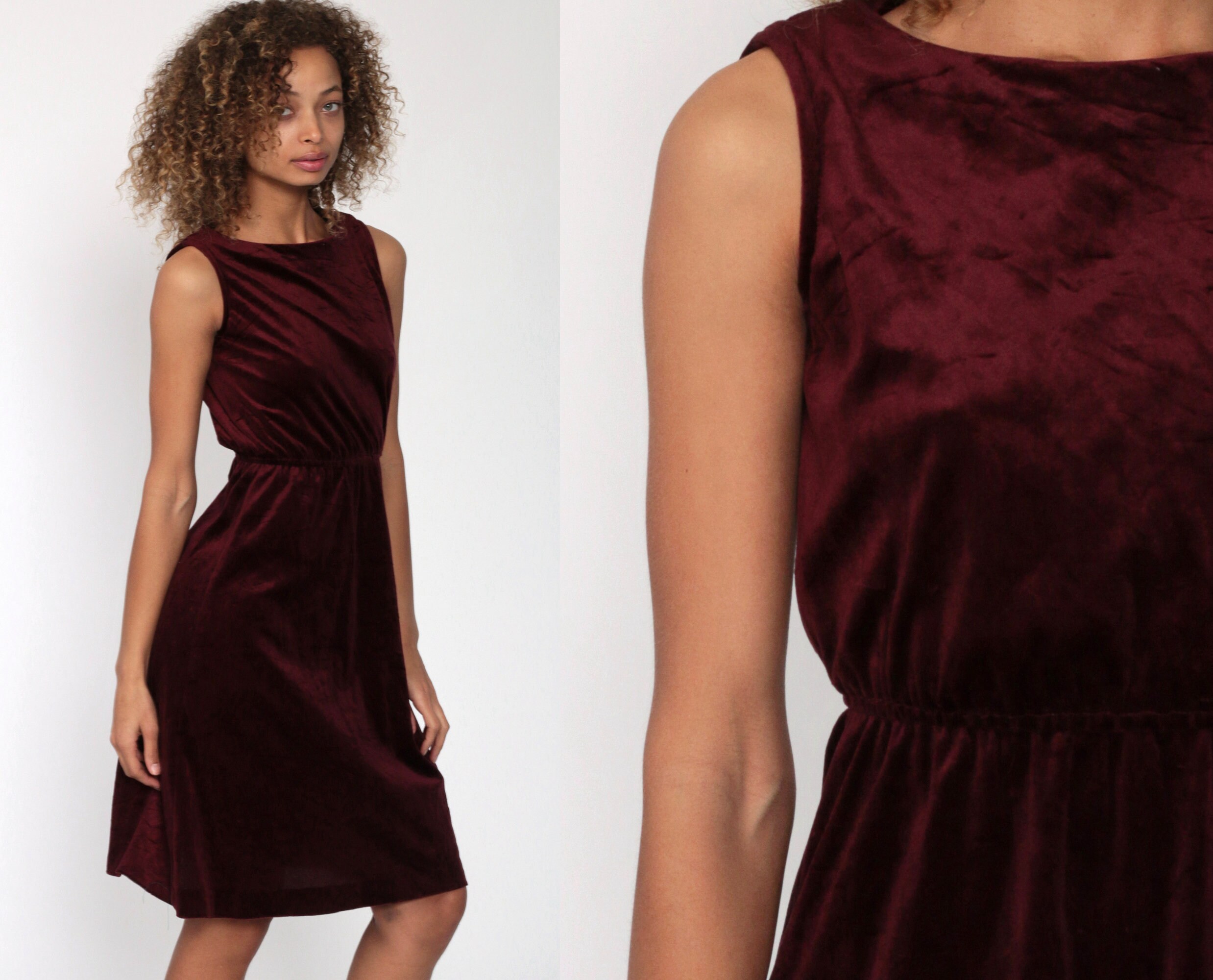 Maroon Velvet Dress Vintage 70s Boho 