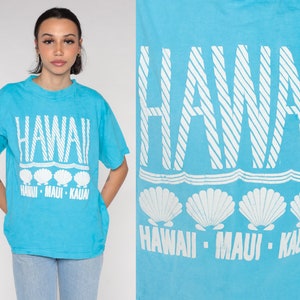 Hawaii T-Shirt 80s Maui Kauai Tshirt Blue Beach Tropical Shirt Shell Graphic Tee Retro Tourist Travel Single Stitch Vintage 1980s Medium