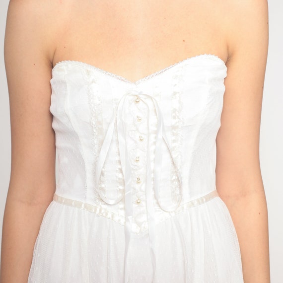Vintage Wedding Dress 70s White Lace Maxi Dress P… - image 6