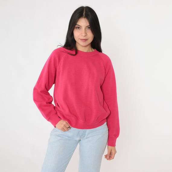 Vintage Hot Pink Sweatshirt 90s Raglan Sleeve Sweatshirt Plain Slouchy Crewneck Pullover Sweater Basic Streetwear Normcore 1990s Large L