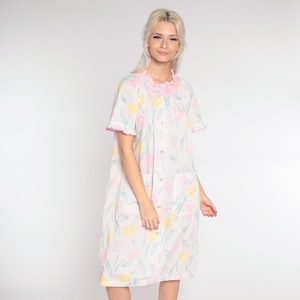 花柄ナイトガウン パジャマドレス 80年代 ホワイト ネグリジェ ミニネグリジェ ボヘミアン テント ヴィンテージ ボタンアップ パジャマ コテージコア スモック ラウンジ ミディアム