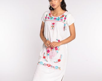 【関税&送料込】Fendi Abito A Tunica In Popeline Con Ricamo White Mexican Dress Embroidered Midi PUFF SLEEVE Boho Cotton