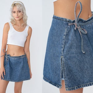 Tommy Hilfiger Skort Y2K Denim Mini Skirt Blue Jean Wrap Miniskirt Embroidered Logo Retro Tommy Girl Streetwear Vintage 00s Medium M 30