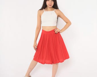 80s Red Culottes Wide Leg Shorts Pleated High Waist Side Button Palazzo Pants Summer Beach Pocket Tomato Crinkle Women Vintage Large L