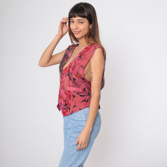 90s Silk Vest Patchwork Floral Polka Dot Vest Pin… - image 4