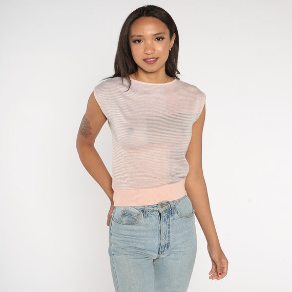 Pink Sweater Top 00s Knit Shirt Cap Sleeve Sweater Ribbed Pastel Grey Color Block Retro Blouse Vintage 2000s Acrylic Small xs