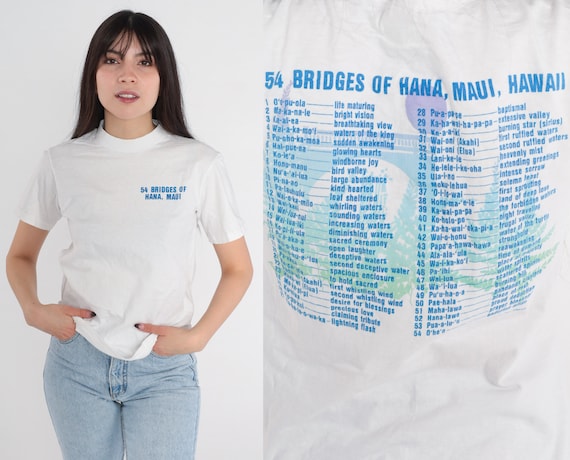 Maui Hawaii Shirt 90s 54 Bridges of Hana T-Shirt Hawaiian Language Graphic Tee  Tourist TShirt Single Stitch White Vintage 1990s Small xs
