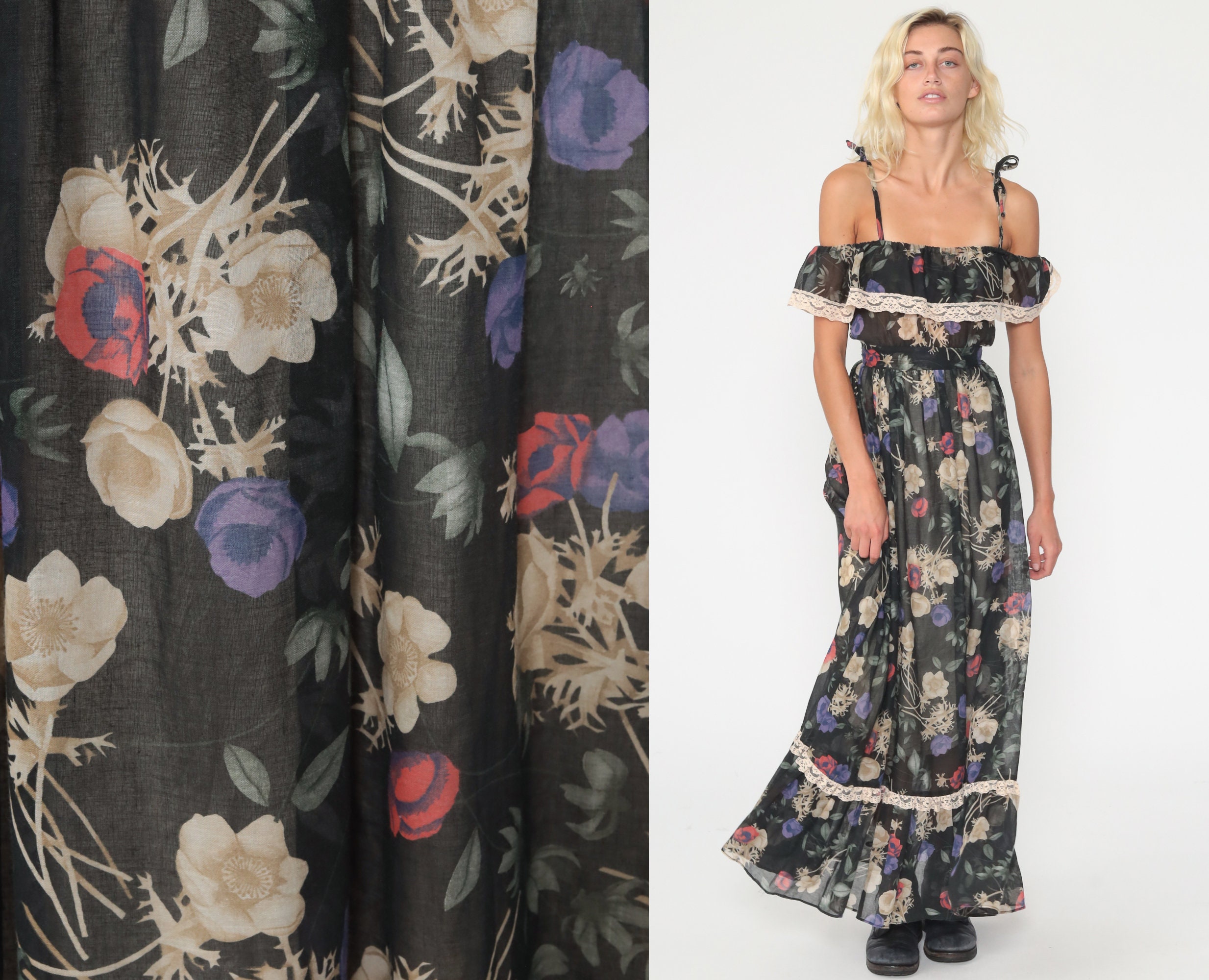 Gorgeous GUNNE SAX Maxi Length Floral Print Off Shoulder Summer Dress