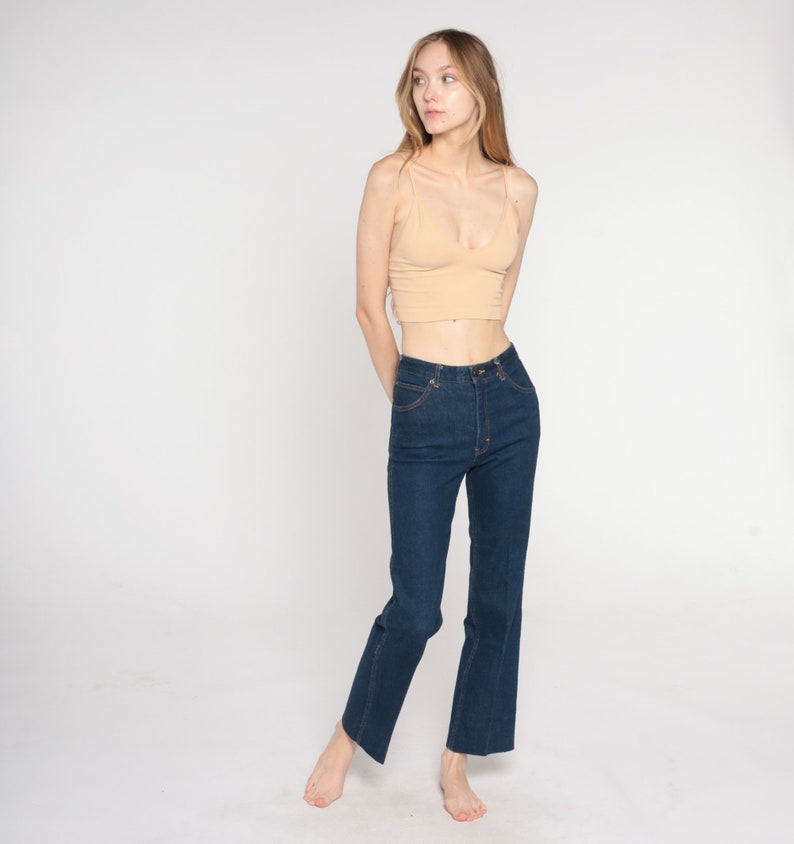 Hoog getailleerde jeans jaren '80 donkere wassen denim broek rechte pijp jeans retro hipster boho hippie hoge opkomst vintage jaren 1980 Charlotte Ford kleine 4 26 afbeelding 2