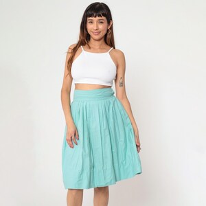 60s Seafoam Pleated Skirt Vintage Midi 1960s Rockabilly Pinup Skirt High Waisted Full Skirt Aqua Blue Retro Knee Length Pastel Skirt Small S