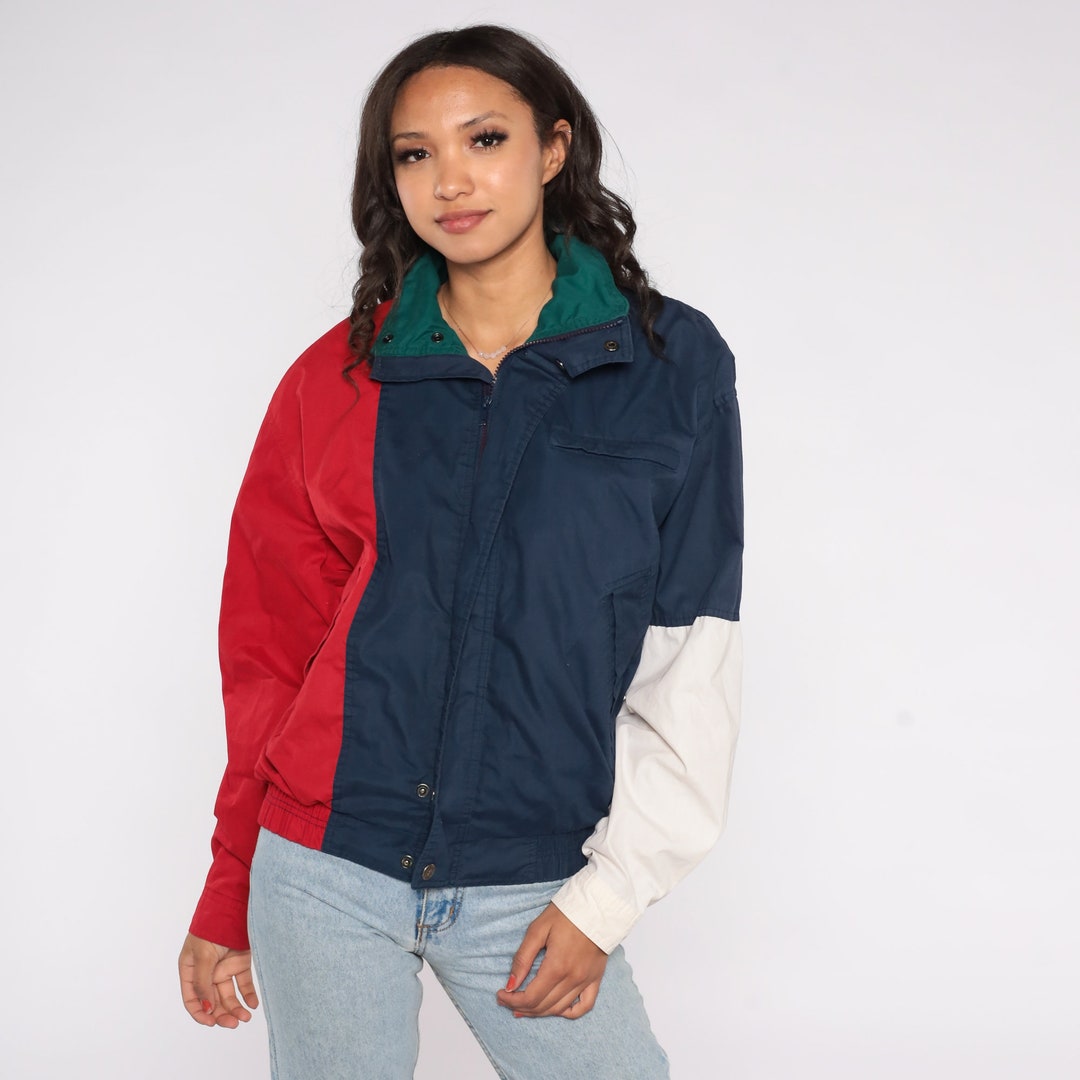 Retro Color Block Jacket 90s Windbreaker Color Block Jacket Red White Navy Blue Zip up Jacket ...