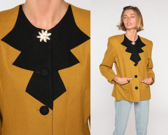 Mustard Wool Blazer Jacket 90s Yellow Jacket Thre… - image 1