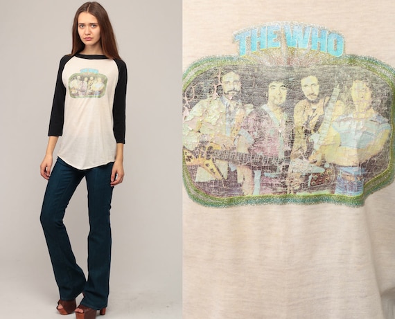 The Who Tshirt Band Shirt 70s Band Concert Tshirt Tour Raglan Tee Baseball T Shirt Vintage 80s Rock Shirts Burnout Large