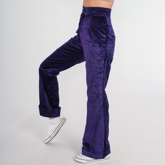 Purple Velvet Pants 70s Bellbottoms Flared Leg Tr… - image 3