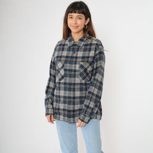 Vintage 1980s Pendleton Board Shirt 100% Wool Plaid Blue Grey 80s Lumberjack Button Up Long Sleeve Tartan Distressed Large