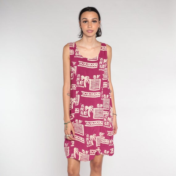 Tropical Mini Dress 90s Dark Pink Day Dress Geome… - image 5