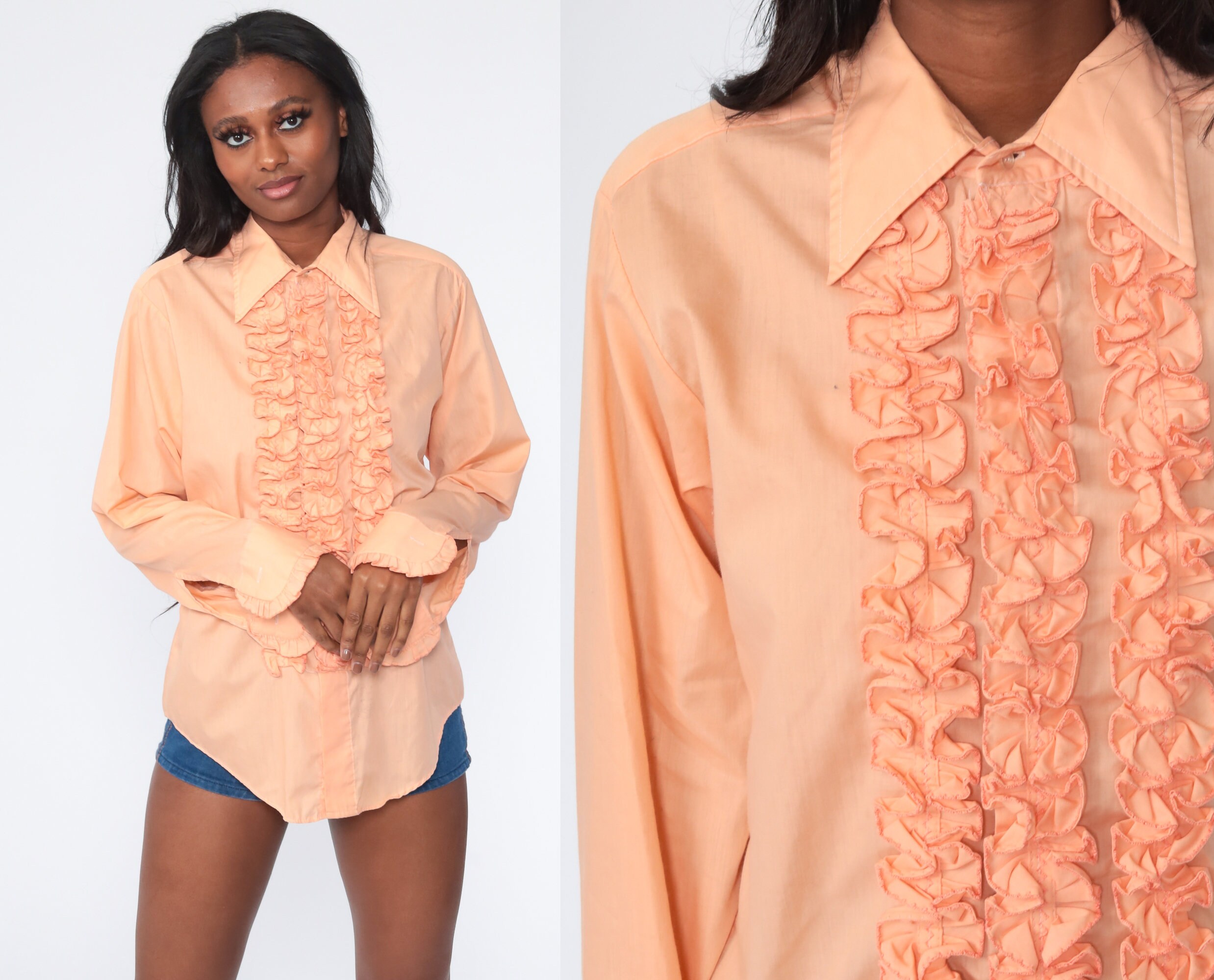 Peach Tuxedo Shirt Prom Shirt 70s Shirt 