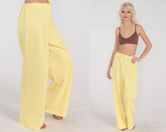 Yellow Trousers 70s Wide Straight Leg Pants Retro High Waisted Rise Pants Seventies Retro Spring Summer Preppy Vintage 1970s Medium M