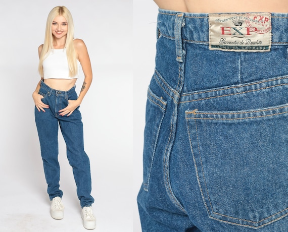 Straight Leg Jeans 90s Mom Jeans High Waisted Rise Dark Wash Relaxed Baggy Denim Pants Boyfriend Blue Streetwear Vintage 1990s Small S 26
