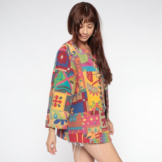Rainbow Patchwork Jacket Y2K Colorful Hippie Psyc… - image 6