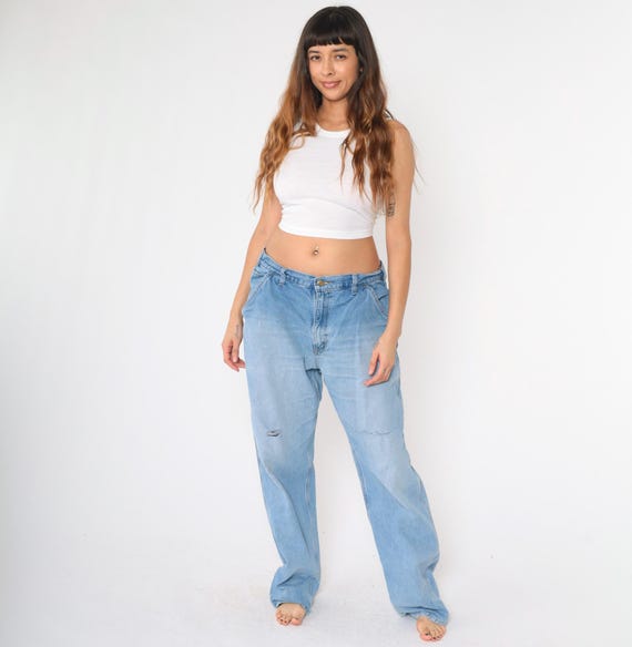 Y2k Carhartt Jeans Ripped Carpenter Jeans High Waisted Denim Cargo Pants Retro Relaxed Straight Leg Workwear Jeans Vintage 00s Men's 36 x 34