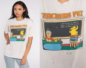 90s Teachers Pet TShirt Dog Joke Shirt Graphic Shirt Funny Tee Short Sleeve Vintage 1990s Cartoon Tshirt Distressed Large L