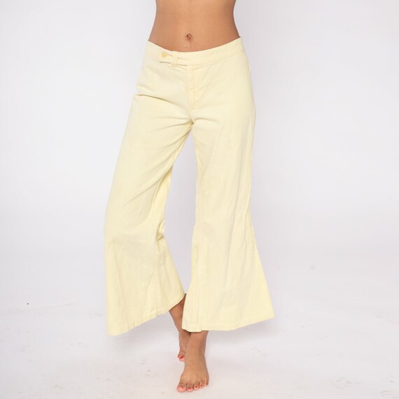 Pale Yellow Bell Bottoms 70s Flare Pants Hippie B… - image 3