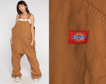 Insulated Dickies Overalls Brown Workwear Coveralls Pants Quilted Lined Dungarees Utilitarian Pants Work Wear Bib Vintage 00s Mens 2xl xxl