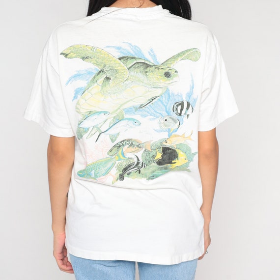 Guy Harvey Shirt 90s Sea Turtle Fish Shirt Pocket Tshirt Graphic 1990s Distressed Vintage T Shirt Under The Sea Beach Print Medium Large